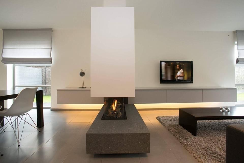 Modern gasbrander openhaard lijnbrander livingmeubel dressior tv meubel maatwerk grijs wit graniet interieur inrichting maatwerkmaes2